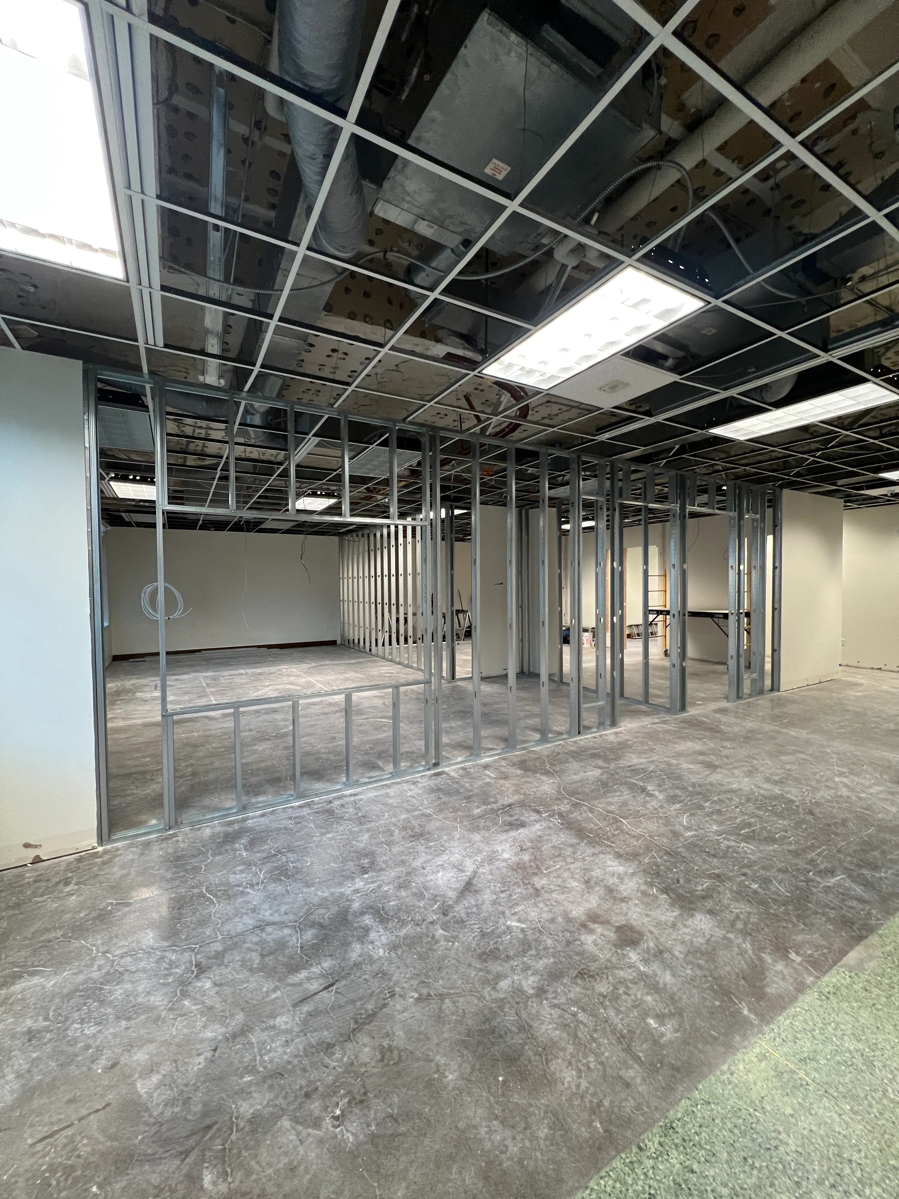 Steel stud walls being framed for new classrooms