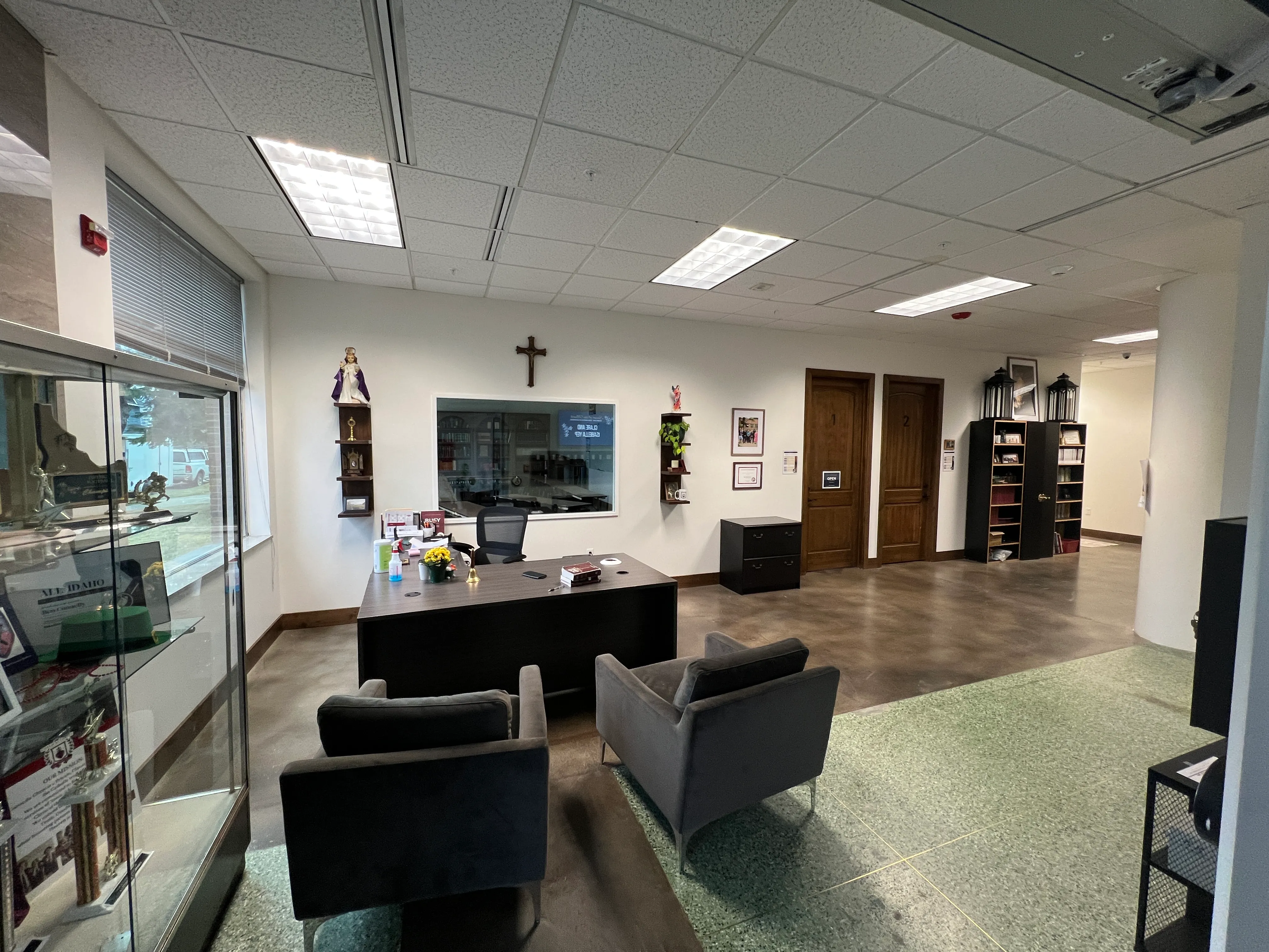 Completed school office with reception desk