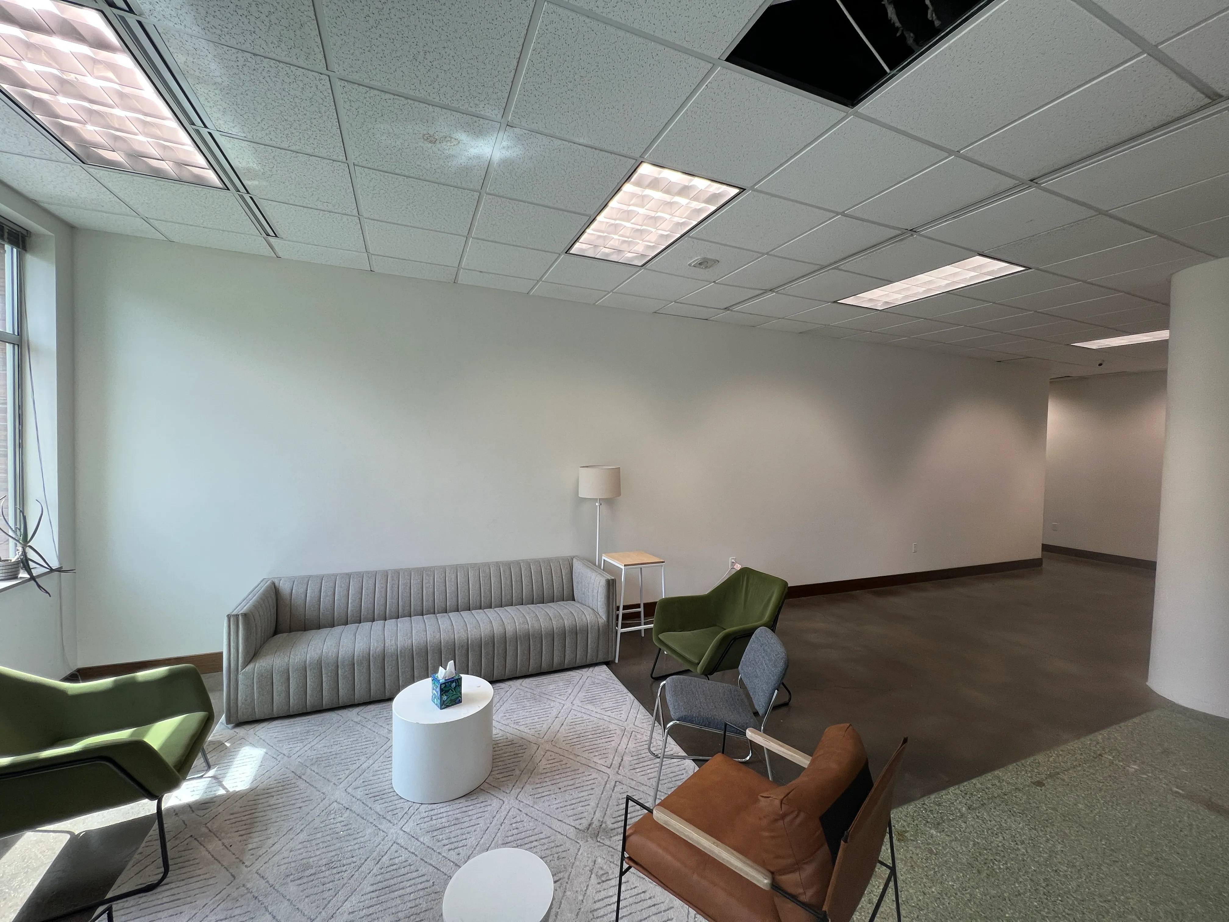 Completed common area lounge with seating