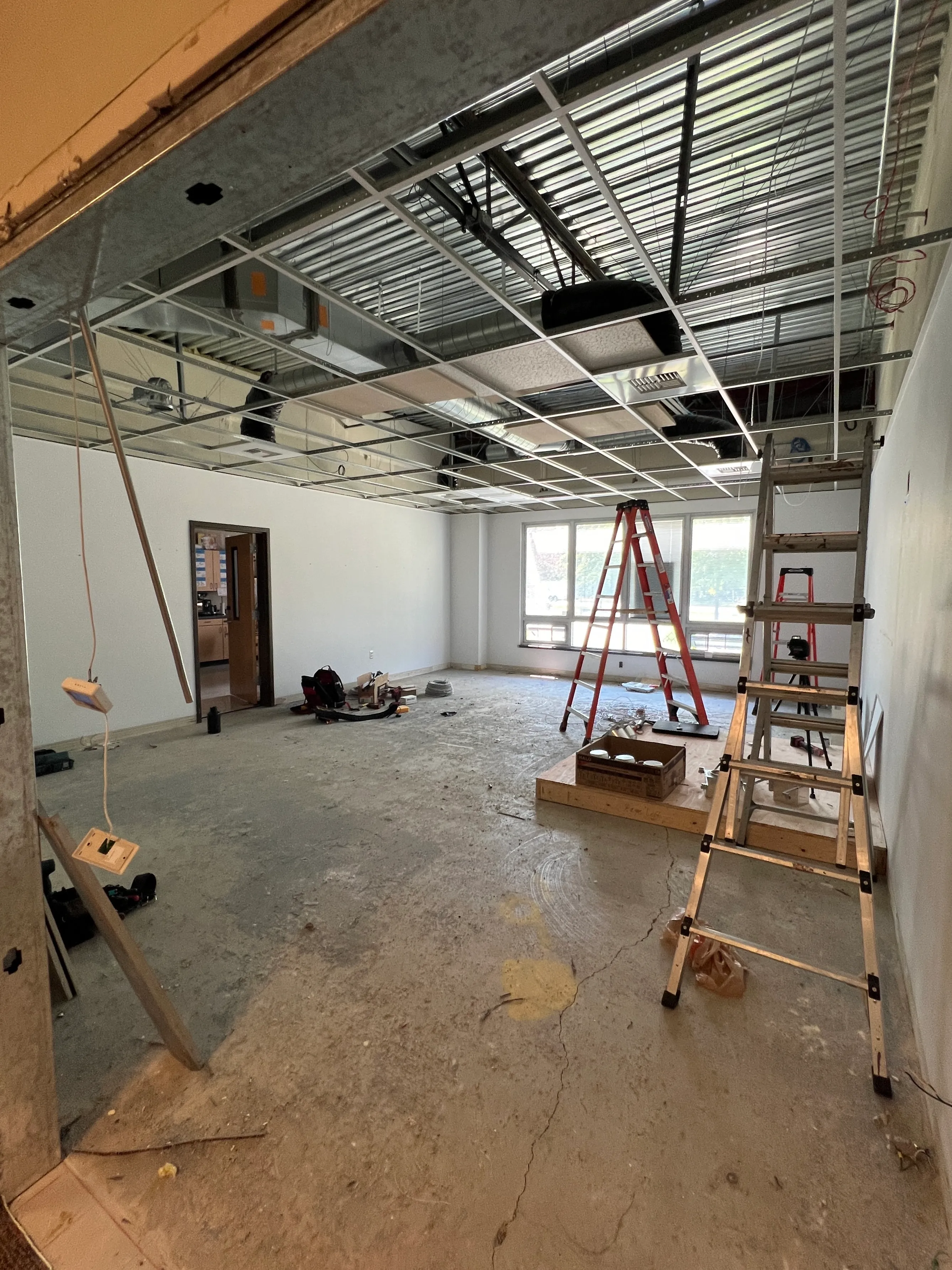 Ladders up during ceiling and framing work