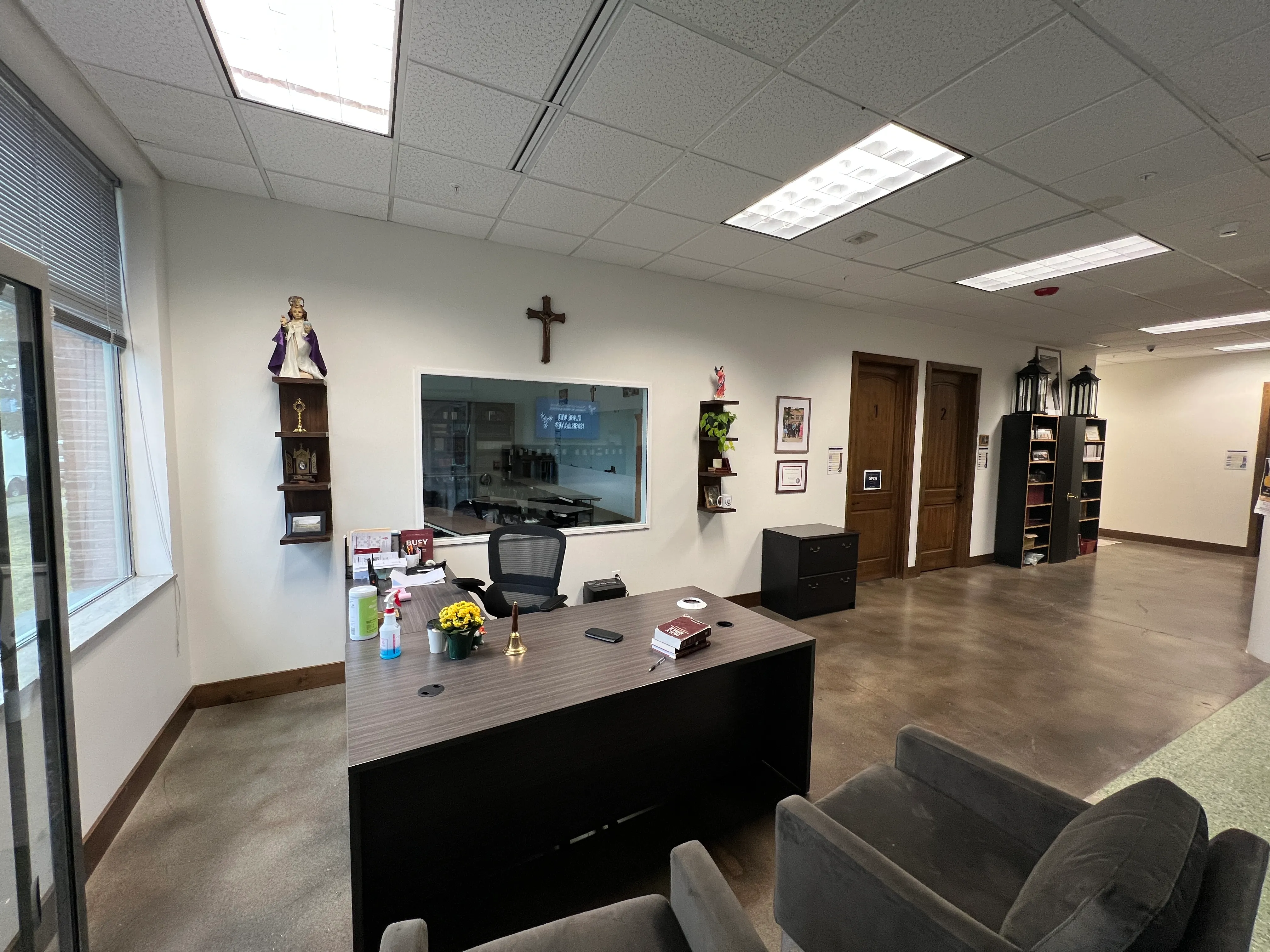 Completed school office with hallway to classrooms