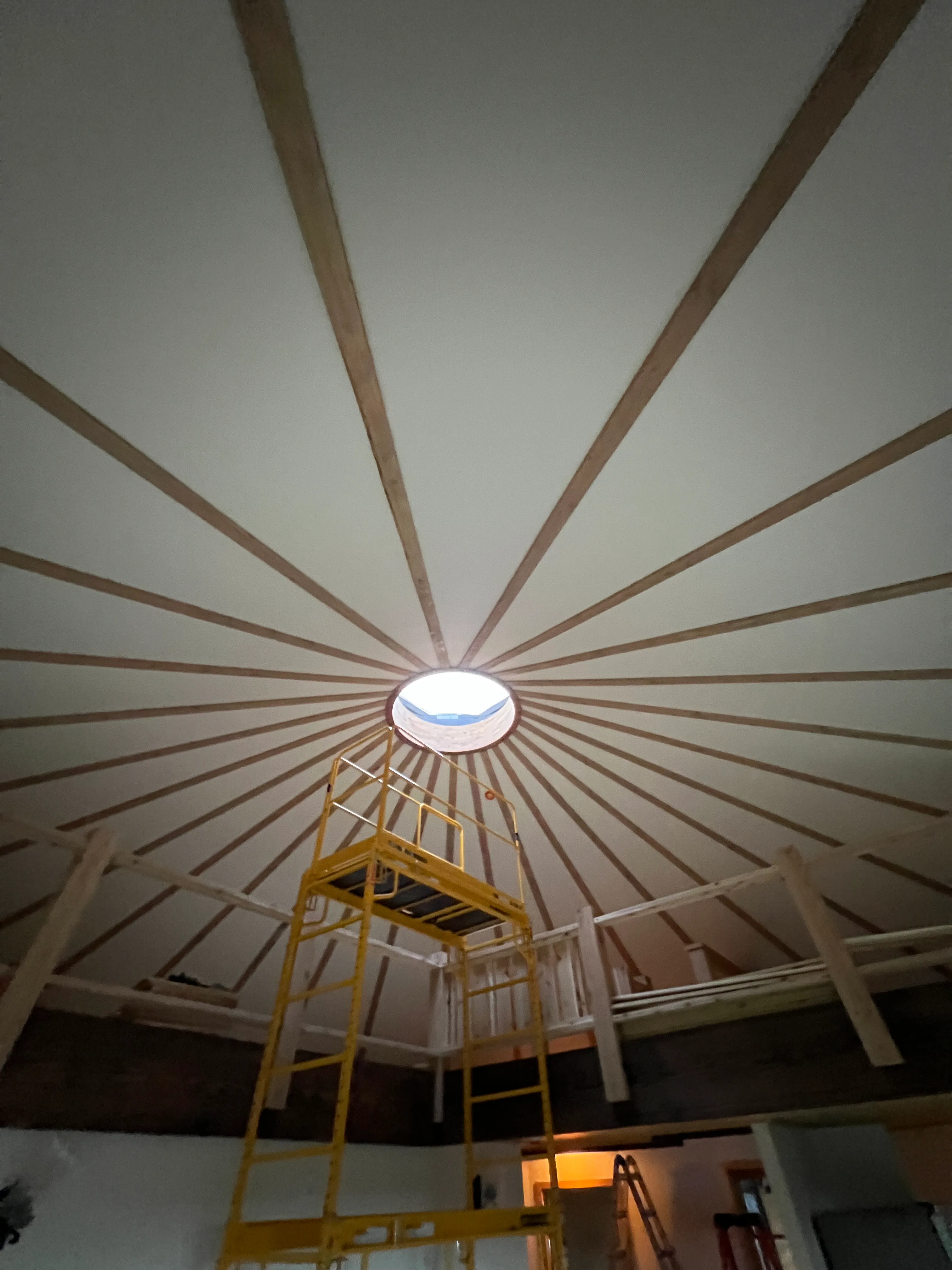 Yurt dome with wood lattice and central skylight